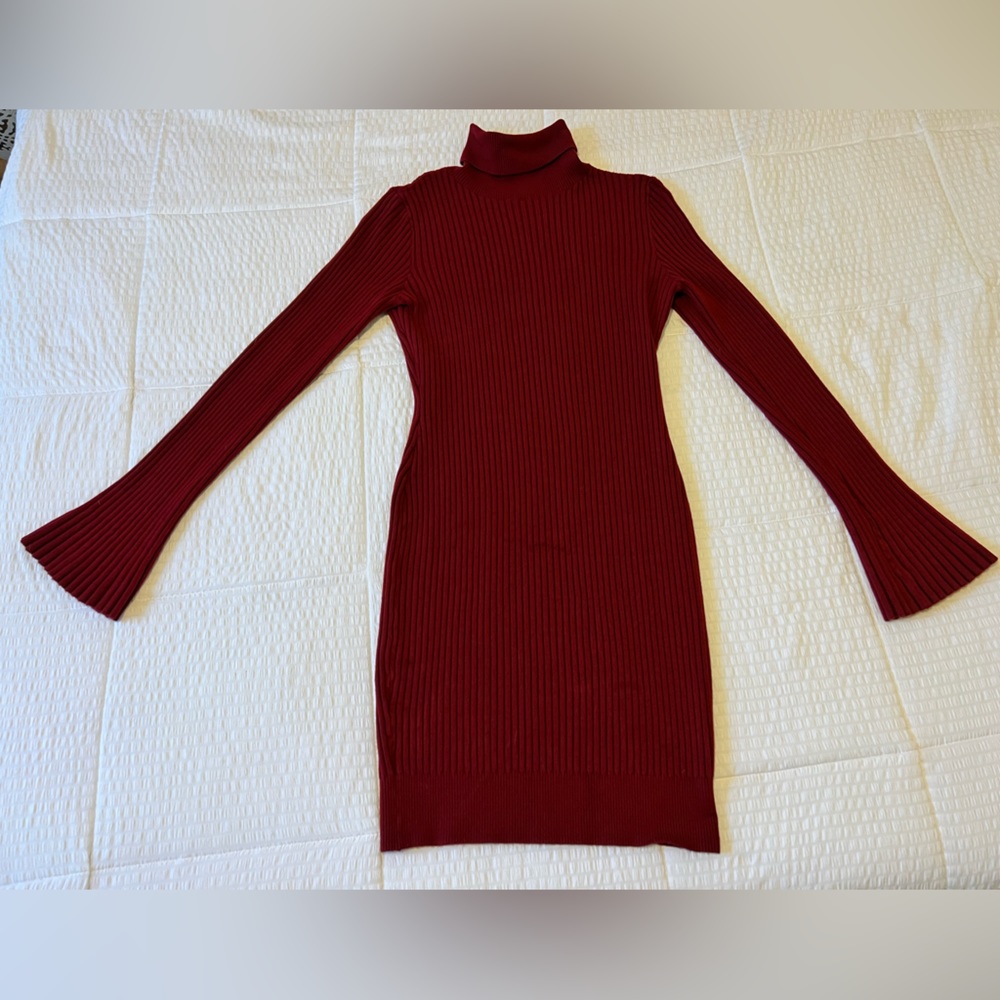 BEBE Red Knit Sweater Dress, Long Sleeve